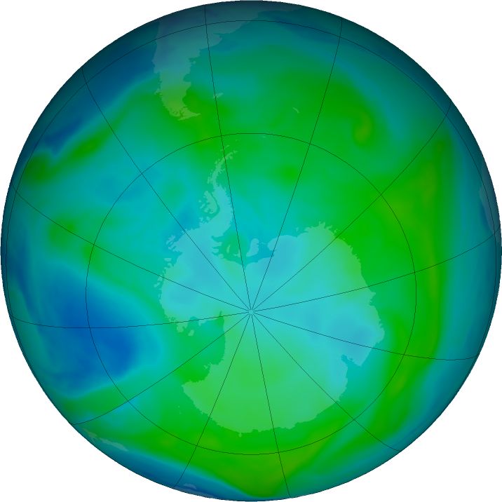 Antarctic ozone map for 23 January 2017